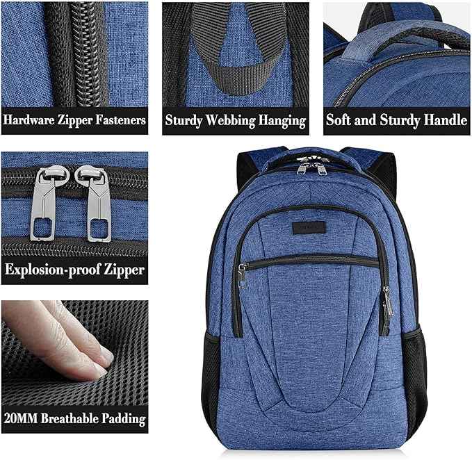 BIKROD Backpack for Women and Men, Extra Large School Backpacks for Teens, Water Resistant Back Pack Fits 17 Inch Laptop, Business Anti Theft Sturdy Computer Bag Gifts, Blue