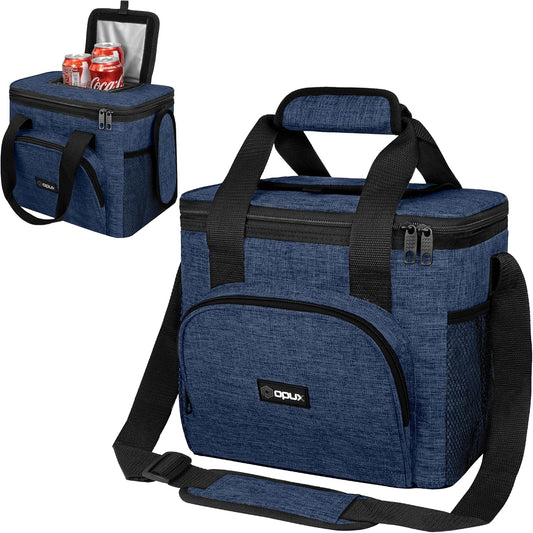 OPUX Soft Cooler Bag, Insulated Collapsible Lunch Cooler Tote for Men Work Camping Beach Travel, Portable Soft Sided Leakproof Waterproof Large Lunch Bag Box with Shoulder Strap 24 Cans, Heather Navy