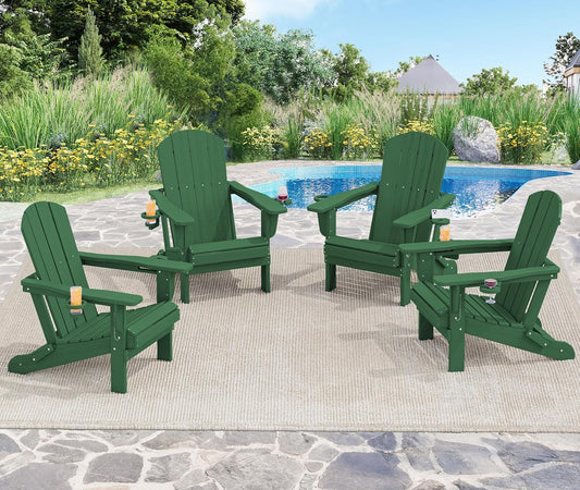 SERWALL Adirondack Chair with Cup Holders - Composite Adirondack Chairs HDPE Outdoor Chairs All Weather Use- Green