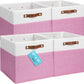 OrganiHaus 13x13 Cube Fabric Storage Bins Set of 4, Fabric Storage Cubes w/ Vegan Handles, 13 inch Collapsible Bins for Clothes & Toy Organizer, Cubbies Organizer, 13x13 Basket for Decor - Pink/White