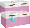 OrganiHaus 13x13 Cube Fabric Storage Bins Set of 4, Fabric Storage Cubes w/ Vegan Handles, 13 inch Collapsible Bins for Clothes & Toy Organizer, Cubbies Organizer, 13x13 Basket for Decor - Pink/White