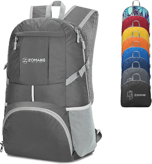 ZOMAKE Lightweight Packable Backpack 35L, Light Foldable Backpacks Water Resistant Collapsible Hiking Bag, Compact Folding Day Pack for Travel Camping(Dimgray) - Roamly