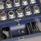 ROTHWELL 12 Slot Leather Watch Box with Valet Drawer - 12 Slot Luxury Watch Case Display Organizer, Microsuede Liner, Mens Accessories Holder, Jewelry Case, Jewelry Display Organizer (Dark Blue/Grey)