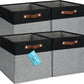 OrganiHaus 13x13 Cube Fabric Storage Bins Set of 4, Fabric Storage Cubes w/ Vegan Handles, 13 inch Collapsible Bins for Clothes & Toy Organizer, Cubbies Organizer, 13x13 Basket for Decor - Grey/Black