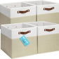 OrganiHaus 13x13 Cube Fabric Storage Bins Set of 4, Fabric Storage Cubes w/ Vegan Handles, 13 inch Collapsible Bins for Clothes & Toy Organizer, Cubbies Organizer, 13x13 Basket for Decor - Beige/White