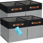 OrganiHaus 11x11 Cube Storage Bins - Set of 4, Fabric Cubby Bins with Vegan Handles, Square Storage Cubes in Gray/Black