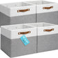 OrganiHaus 13x13 Cube Fabric Storage Bins Set of 4, Fabric Storage Cubes w/ Vegan Handles, 13 inch Collapsible Bins for Clothes & Toys Organizer, Cubbies Organizer, 13x13 Basket for Decor - Grey/White