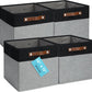 OrganiHaus 12x12 Fabric Storage Bins - Set of 4, Cube Fabric Organizer Bins with Vegan Handles, Kallax Storage Cubes, Cubbies Organizer Boxes, 12Inch Cubic Baskets for Shelves - Grey/Black