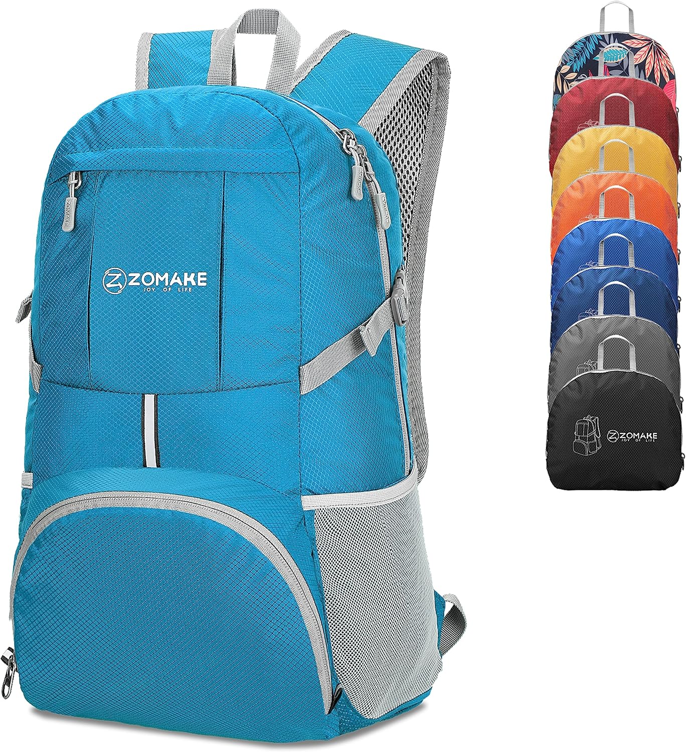 ZOMAKE Lightweight Packable Backpack 35L, Light Foldable Backpacks Water Resistant Collapsible Hiking Bag, Compact Folding Day Pack for Travel Camping(Light Blue) - Roamly