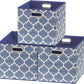 SIMPLE HOUSEWARE 13-Inch Collapsible Fabric Cube Storage Bin with Handles, Printed Design, 3 Pack, Steel Blue