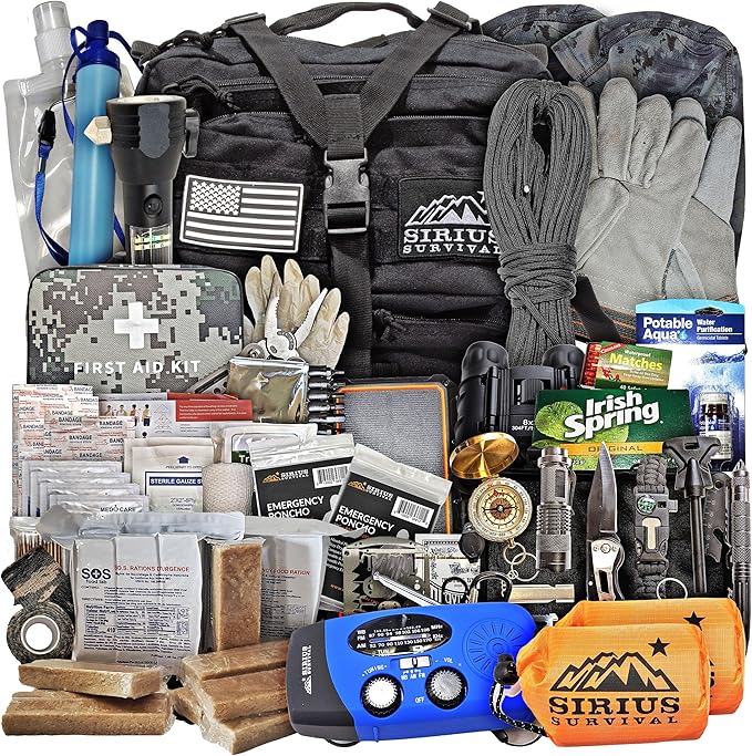 Sirius: Pre-Packed Bug Out Bag - 72 Hour Kit for 2 People - Bugout Backpack Survival Kit - Premium 50L Go Bag Tactical Backpack - Essential Bug Out Gear - Upgraded Survival Backpack