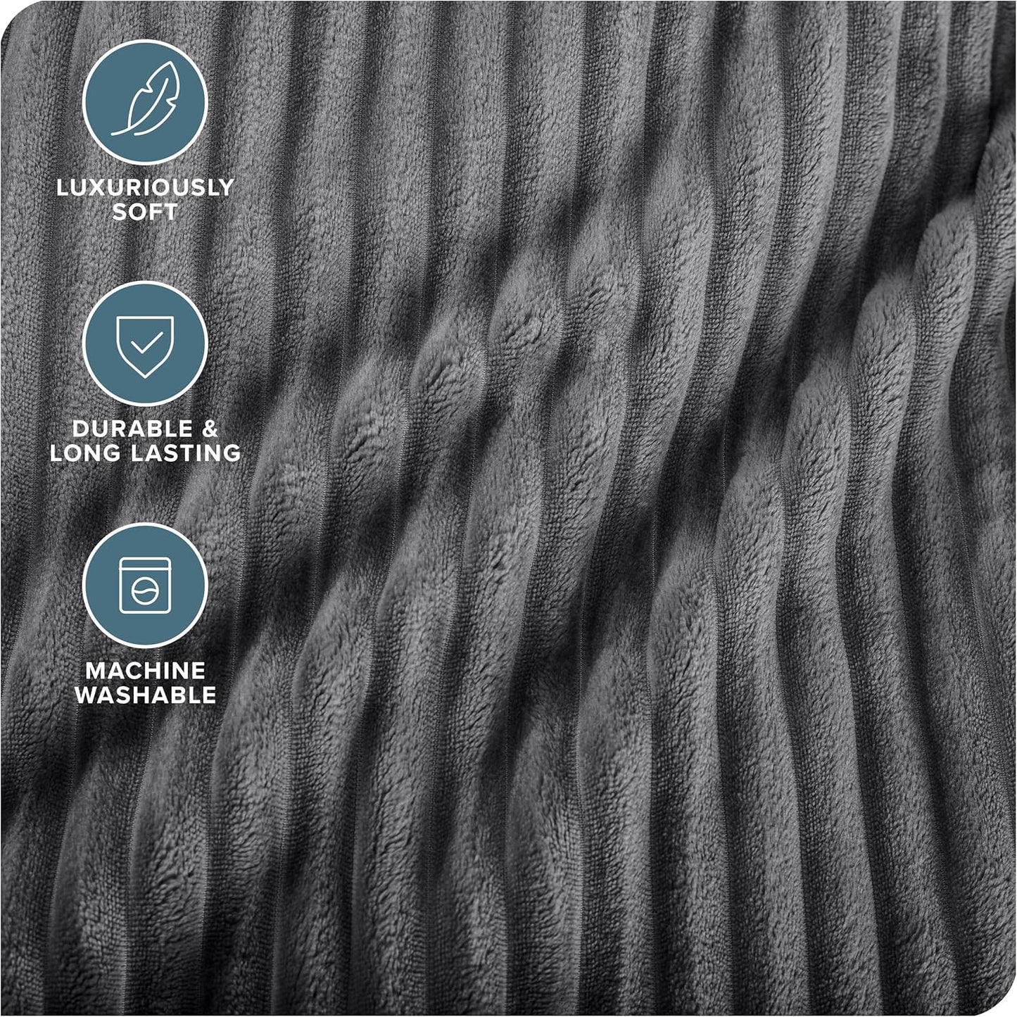 Bare Home Textured Fleece Blanket - King Size - Ultra-Soft Lightweight for Bed, Sofa, and Couch - Luxury Microplush - Cozy Warm Blanket (King, Ribbed Grey)