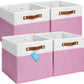 OrganiHaus 12x12 Fabric Storage Bins - Set of 4, Cube Fabric Organizer Bins with Vegan Handles, Kallax Storage Cubes, Cubbies Organizer Boxes, 12Inch Cubic Baskets for Shelves - Pink/White