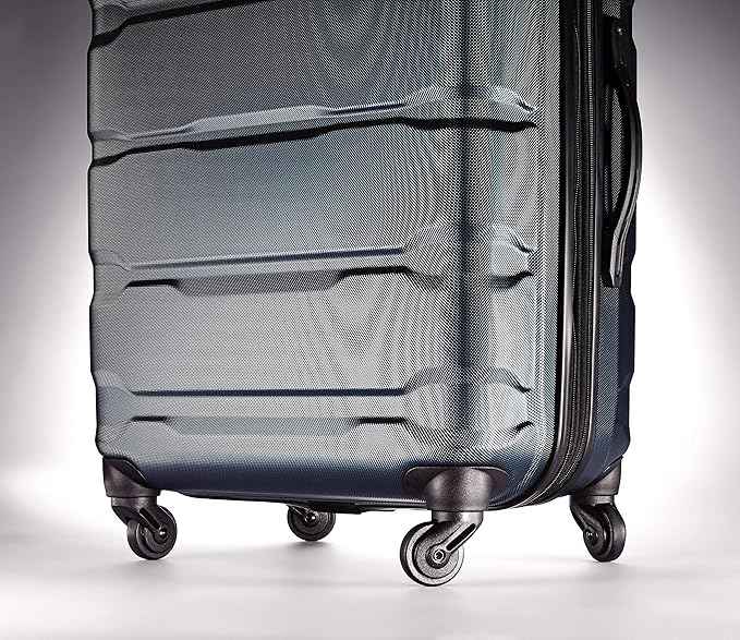 Samsonite Omni PC Hardside Expandable Luggage with Spinner Wheels, Navy, Checked-Medium 24-Inch
